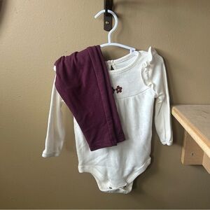 Cream Long Sleeve Baby Onesie with Maroon Pants